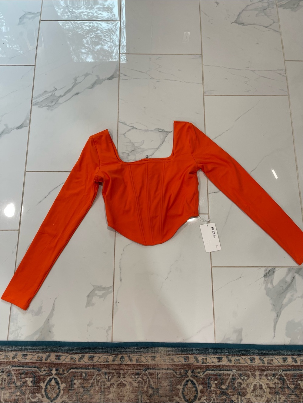 Amazon Bright Orange Long-Sleeve Square Neck Crop Top